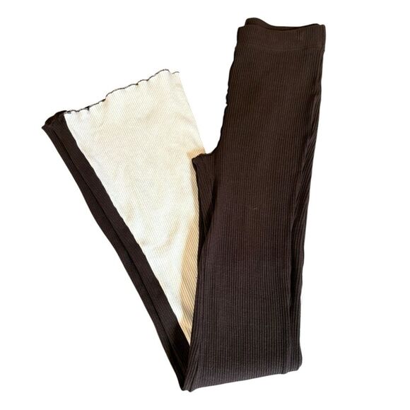Topshop Patchwork Contrast Flared Pant Multicolored Neutral Ribbed Womens Size 4 - Picture 12 of 12